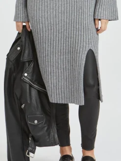 VIRIL ROLLNECK L/S SLIT KNIT DRESS/L medium grey melange