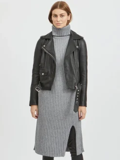 VIRIL ROLLNECK L/S SLIT KNIT DRESS/L medium grey melange