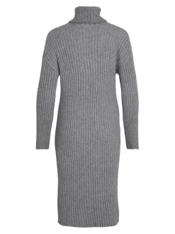 VIRIL ROLLNECK L/S SLIT KNIT DRESS/L medium grey melange