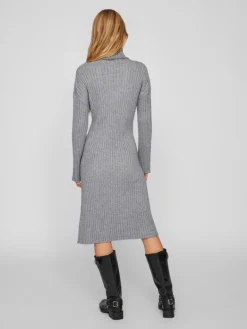 VIRIL ROLLNECK L/S SLIT KNIT DRESS/L medium grey melange