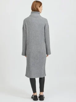 VIRIL ROLLNECK L/S SLIT KNIT DRESS/L medium grey melange