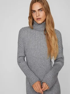 VIRIL ROLLNECK L/S SLIT KNIT DRESS/L medium grey melange