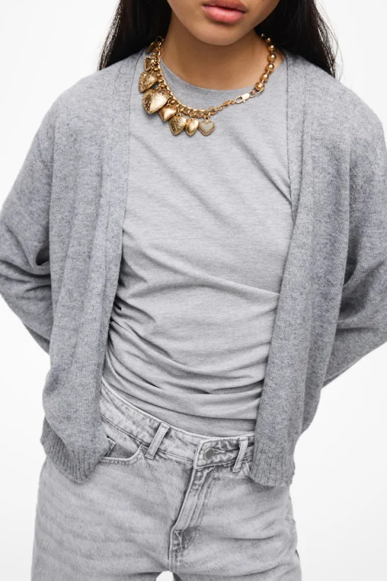 VIRIL SHORT L/S KNIT CARDIGAN-NOOS medium grey melange