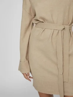 VIROLFIE L/S TIE BELT KNIT DRESS - NOOS natural melange