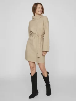 VIROLFIE L/S TIE BELT KNIT DRESS - NOOS natural melange