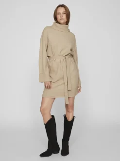 VIROLFIE L/S TIE BELT KNIT DRESS - NOOS natural melange