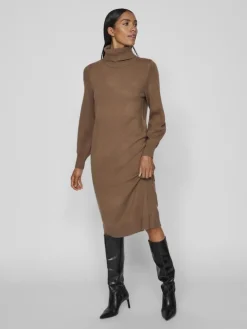 VISARA L/S ROLLNECK MIDI DRES/BF/KA brown lentil