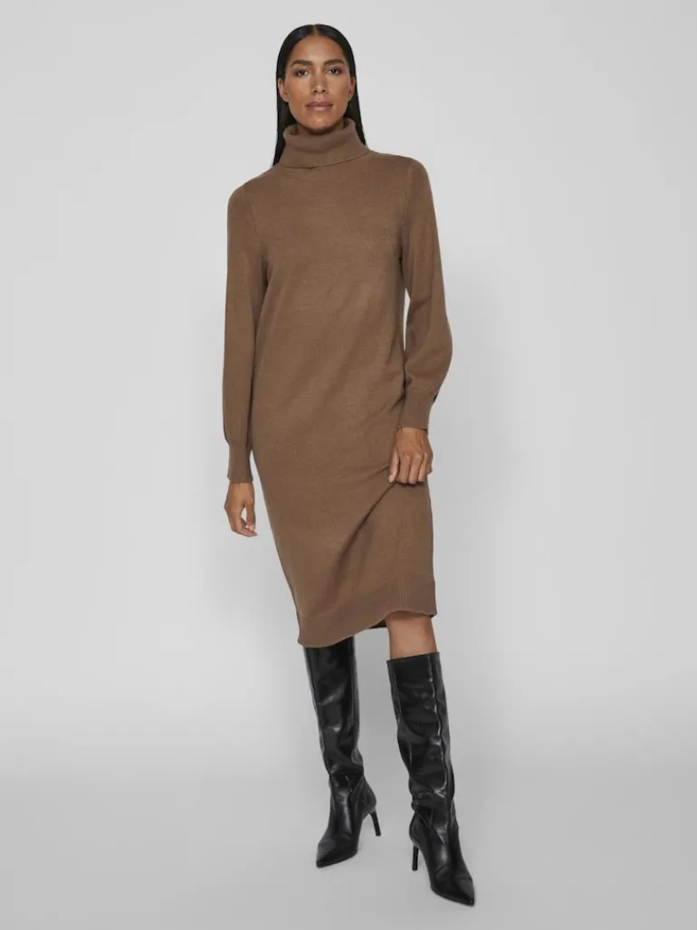 VISARA L/S ROLLNECK MIDI DRES/BF/KA brown lentil
