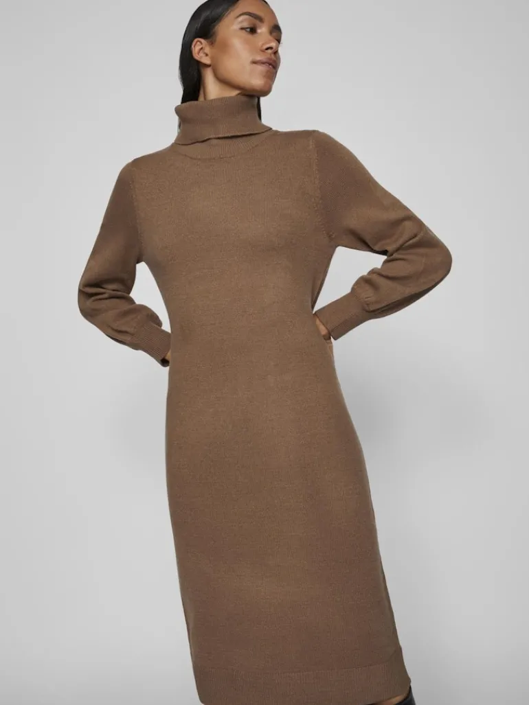 VISARA L/S ROLLNECK MIDI DRES/BF/KA brown lentil