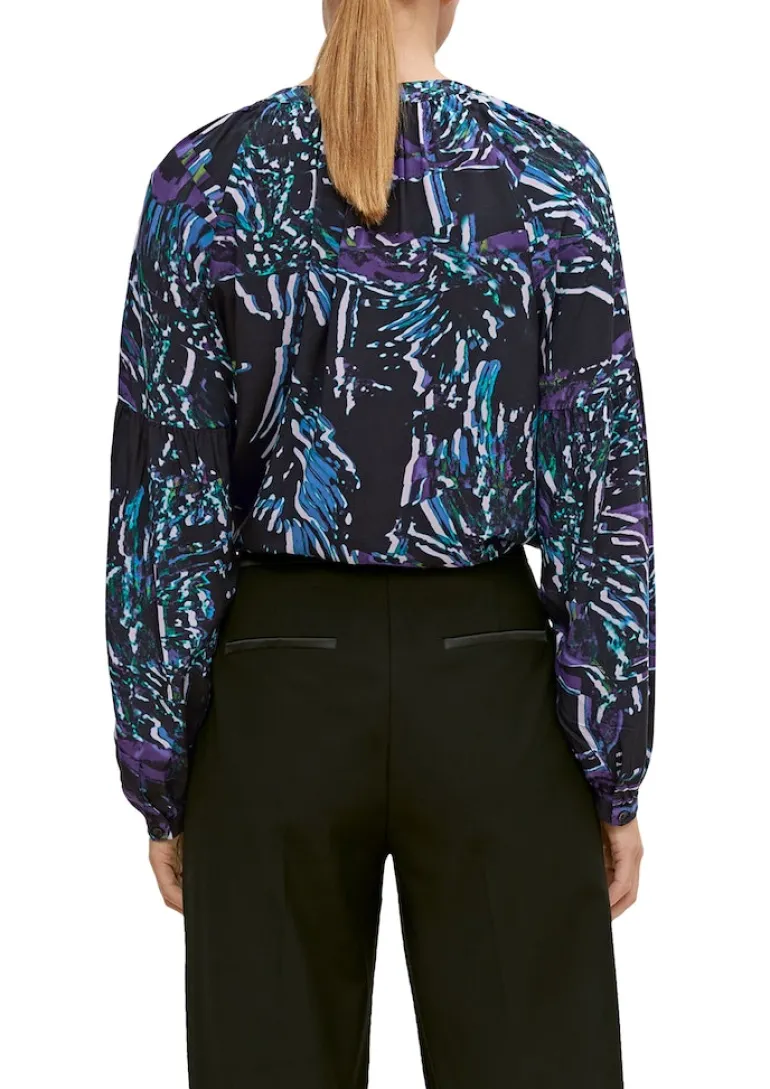 Viskosebluse mit abstraktem Muster schwarz