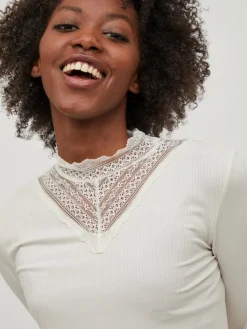 VISOLITTA RIB LACE L/S TOP/SU - NOOS birch