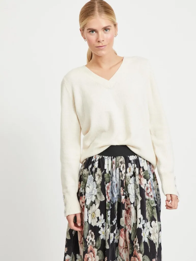 VISPARKLE L/S V-NECK KNIT TOP/PB birch