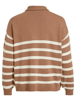 VISUZA ZIPPER L/S STRIPE KNIT TOP/LD portabella