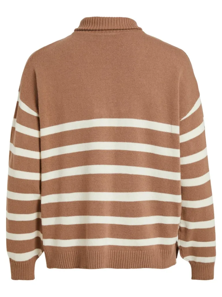 VISUZA ZIPPER L/S STRIPE KNIT TOP/LD portabella