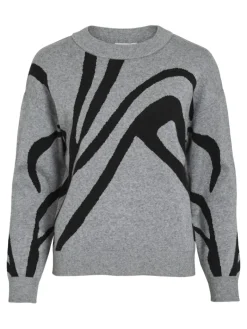 VITIF JACQUARD L/S KNIT TOP - NOOS medium grey melange