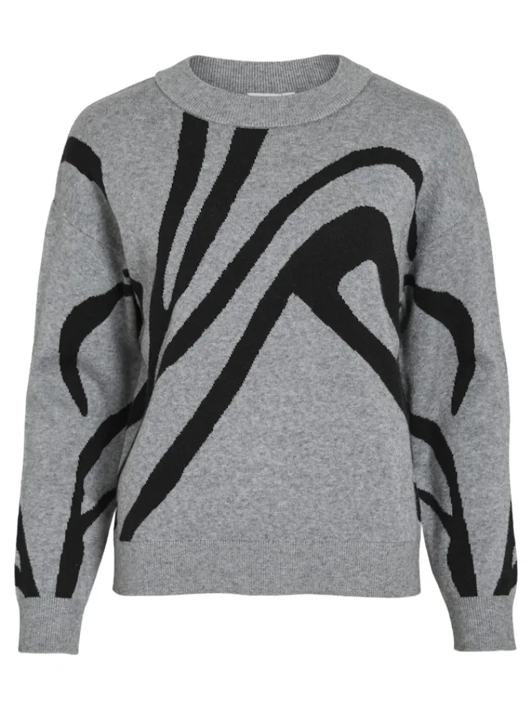 VITIF JACQUARD L/S KNIT TOP - NOOS medium grey melange