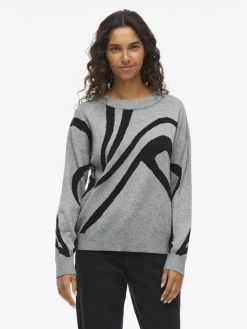 VITIF JACQUARD L/S KNIT TOP - NOOS medium grey melange