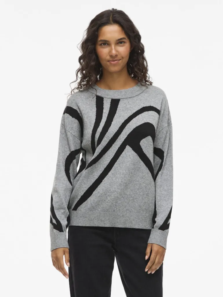 VITIF JACQUARD L/S KNIT TOP - NOOS medium grey melange