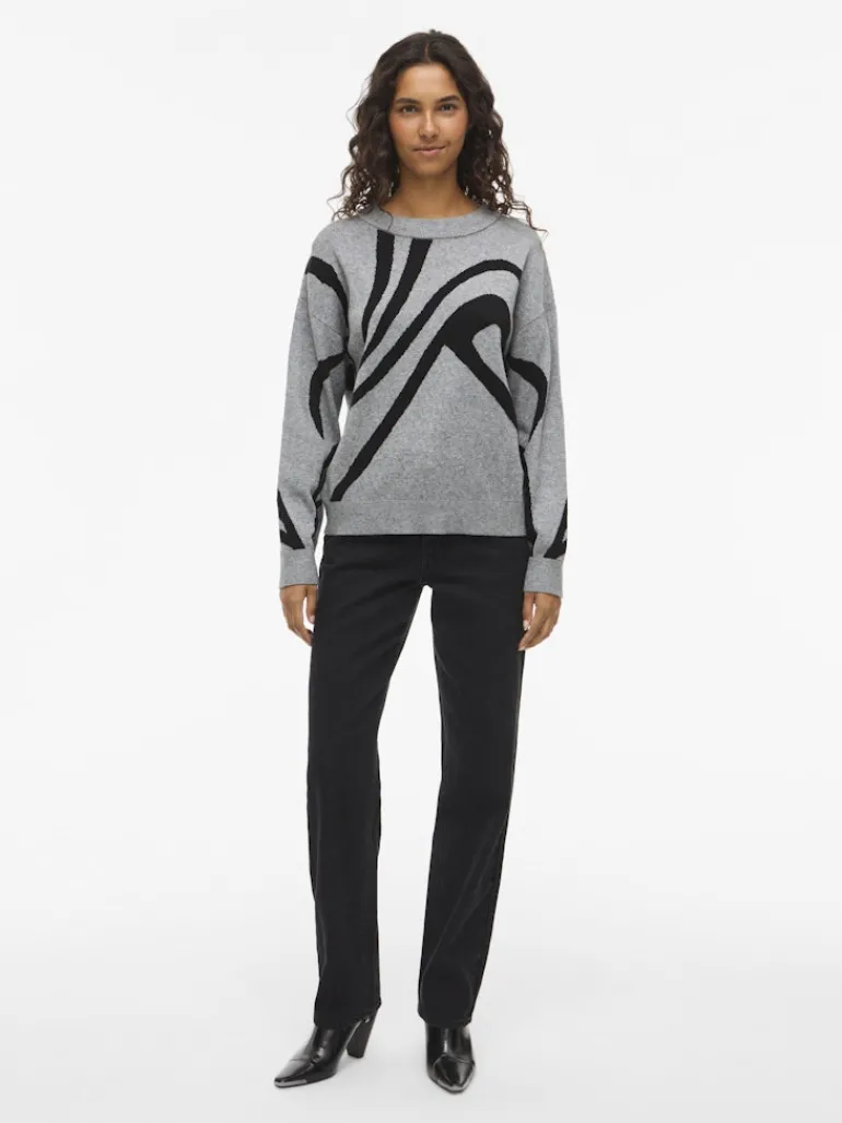 VITIF JACQUARD L/S KNIT TOP - NOOS medium grey melange
