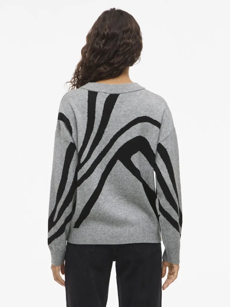 VITIF JACQUARD L/S KNIT TOP - NOOS medium grey melange