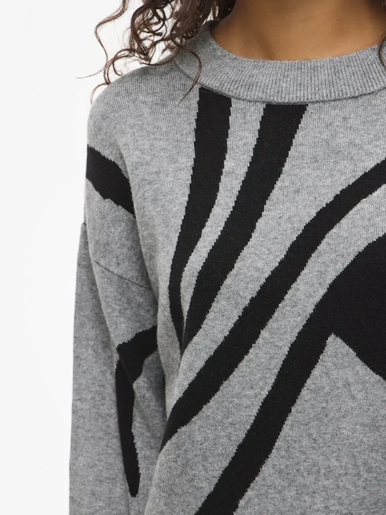 VITIF JACQUARD L/S KNIT TOP - NOOS medium grey melange