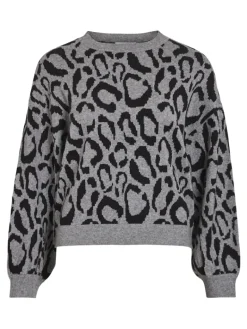 VITIP O-NECK L/S JACQUARD KNIT TOP/R/1 medium grey melange