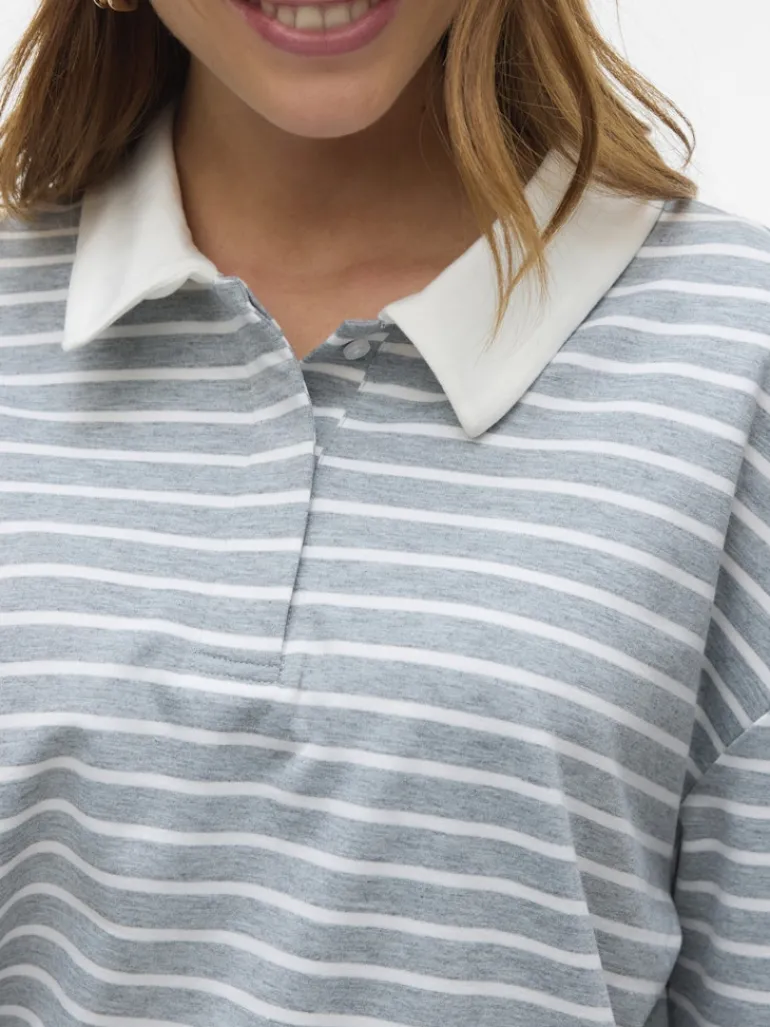 VMALMA LS STRIPED POLO TEE EXP light grey melange