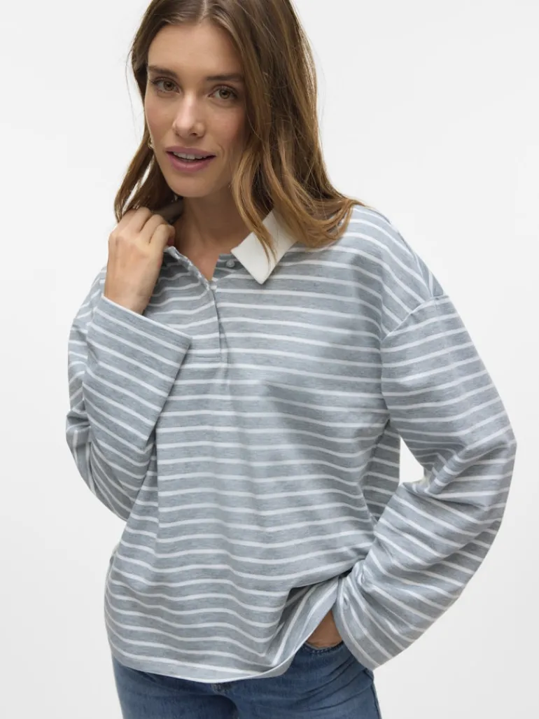 VMALMA LS STRIPED POLO TEE EXP light grey melange