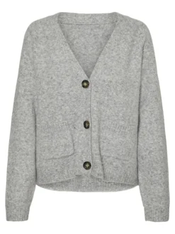 VMBOOM LS V-NECK BUTTON CARDIGAN GA NOOS light grey melange