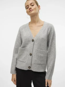 VMBOOM LS V-NECK BUTTON CARDIGAN GA NOOS light grey melange