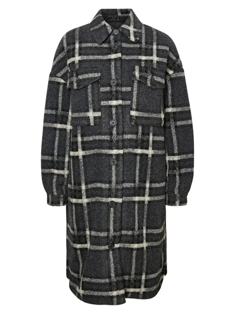 VMCHRISSIEQUILT LONG CHECK SHIRT GA dark grey melange