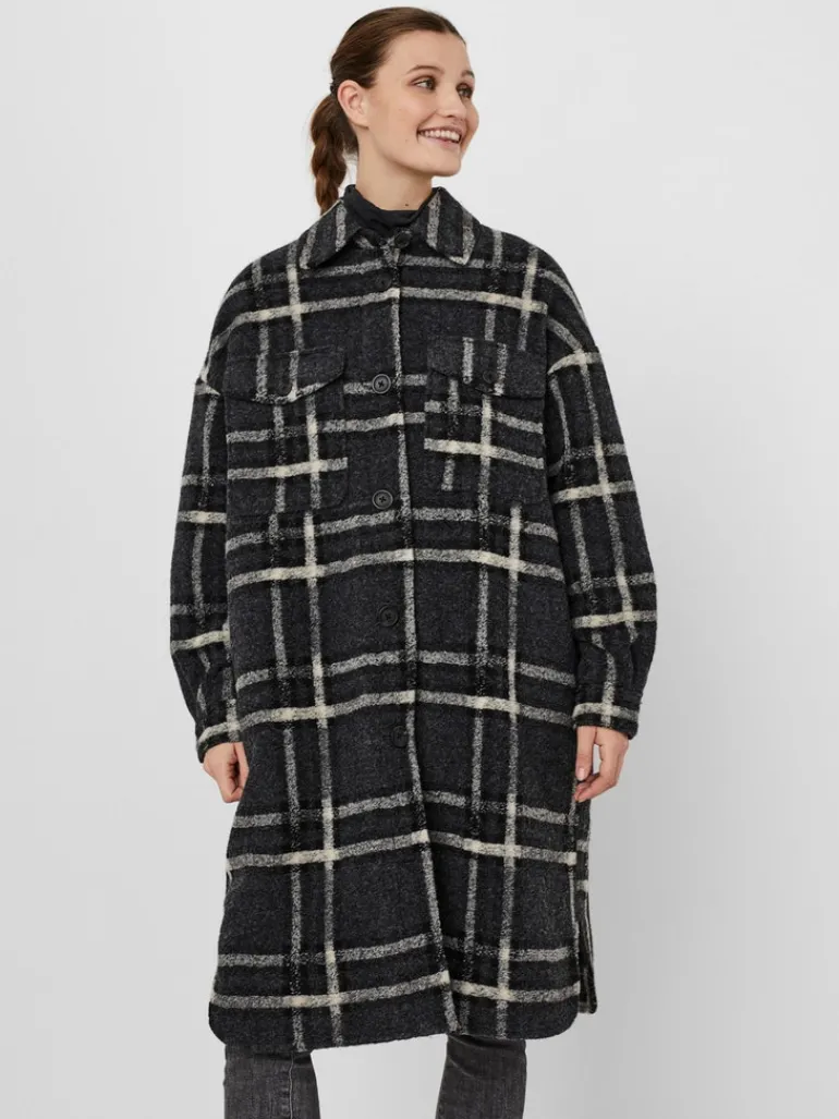VMCHRISSIEQUILT LONG CHECK SHIRT GA dark grey melange
