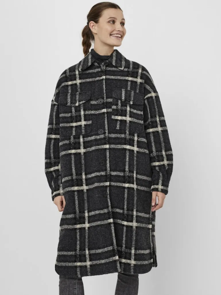 VMCHRISSIEQUILT LONG CHECK SHIRT GA dark grey melange