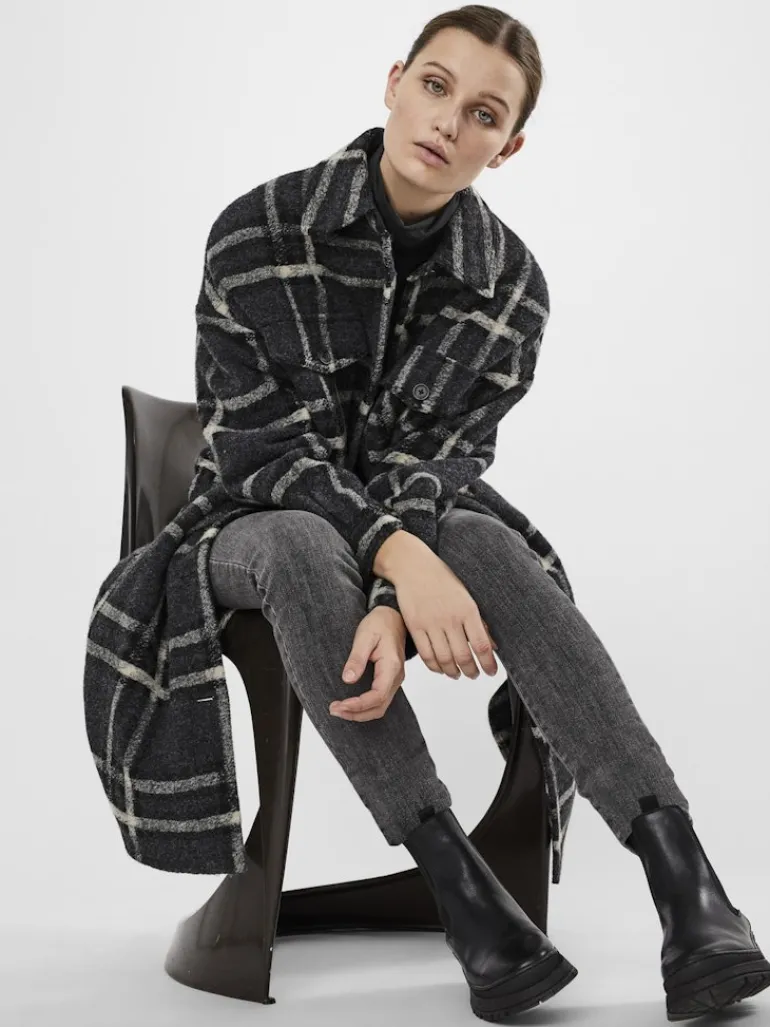VMCHRISSIEQUILT LONG CHECK SHIRT GA dark grey melange
