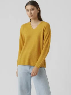 VMCREWLEFILE LS V-NECK BLOUSE NOOS golden yellow