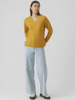 VMCREWLEFILE LS V-NECK BLOUSE NOOS golden yellow