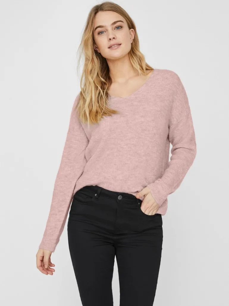 VMCREWLEFILE LS V-NECK BLOUSE NOOS hellrosa2