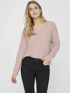VMCREWLEFILE LS V-NECK BLOUSE NOOS hellrosa2
