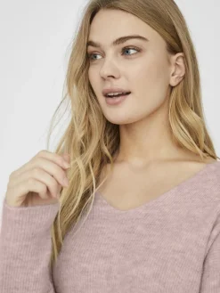 VMCREWLEFILE LS V-NECK BLOUSE NOOS hellrosa2