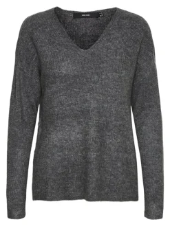 VMCREWLEFILE LS V-NECK BLOUSE NOOS medium grey melange
