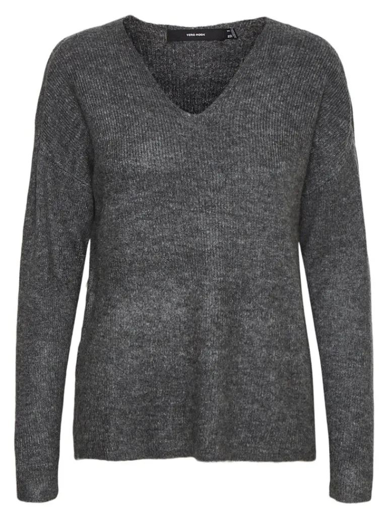 VMCREWLEFILE LS V-NECK BLOUSE NOOS medium grey melange