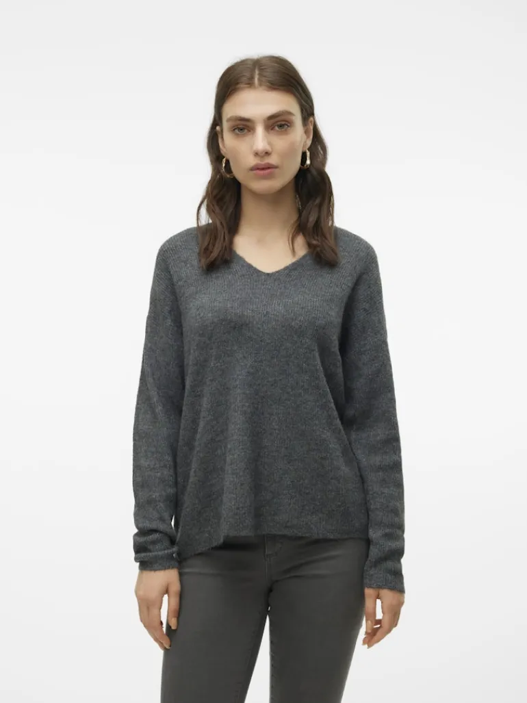 VMCREWLEFILE LS V-NECK BLOUSE NOOS medium grey melange