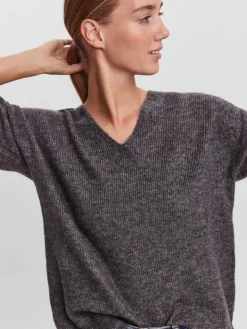 VMCREWLEFILE LS V-NECK BLOUSE NOOS medium grey melange