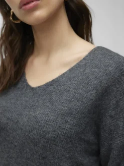 VMCREWLEFILE LS V-NECK BLOUSE NOOS medium grey melange