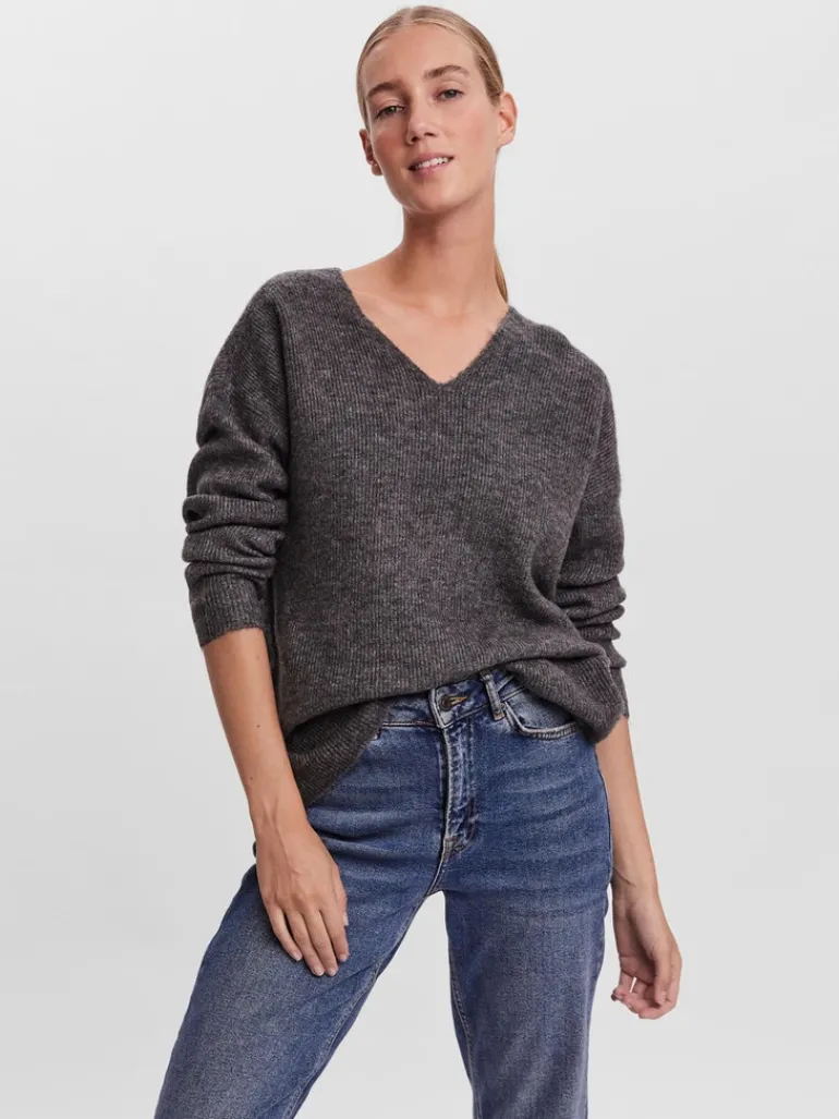 VMCREWLEFILE LS V-NECK BLOUSE NOOS medium grey melange