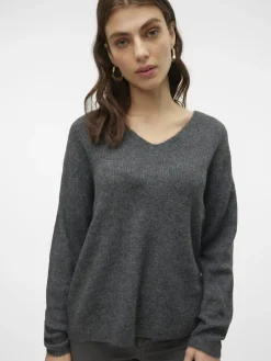 VMCREWLEFILE LS V-NECK BLOUSE NOOS medium grey melange