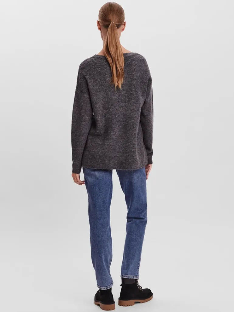 VMCREWLEFILE LS V-NECK BLOUSE NOOS medium grey melange