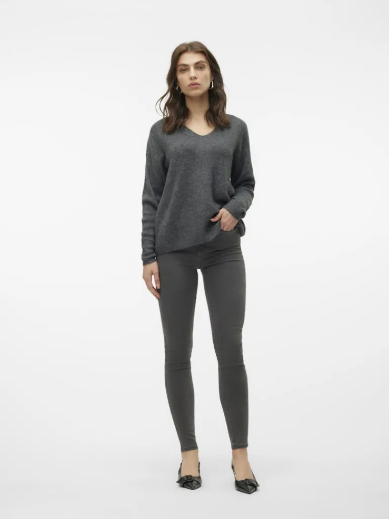 VMCREWLEFILE LS V-NECK BLOUSE NOOS medium grey melange