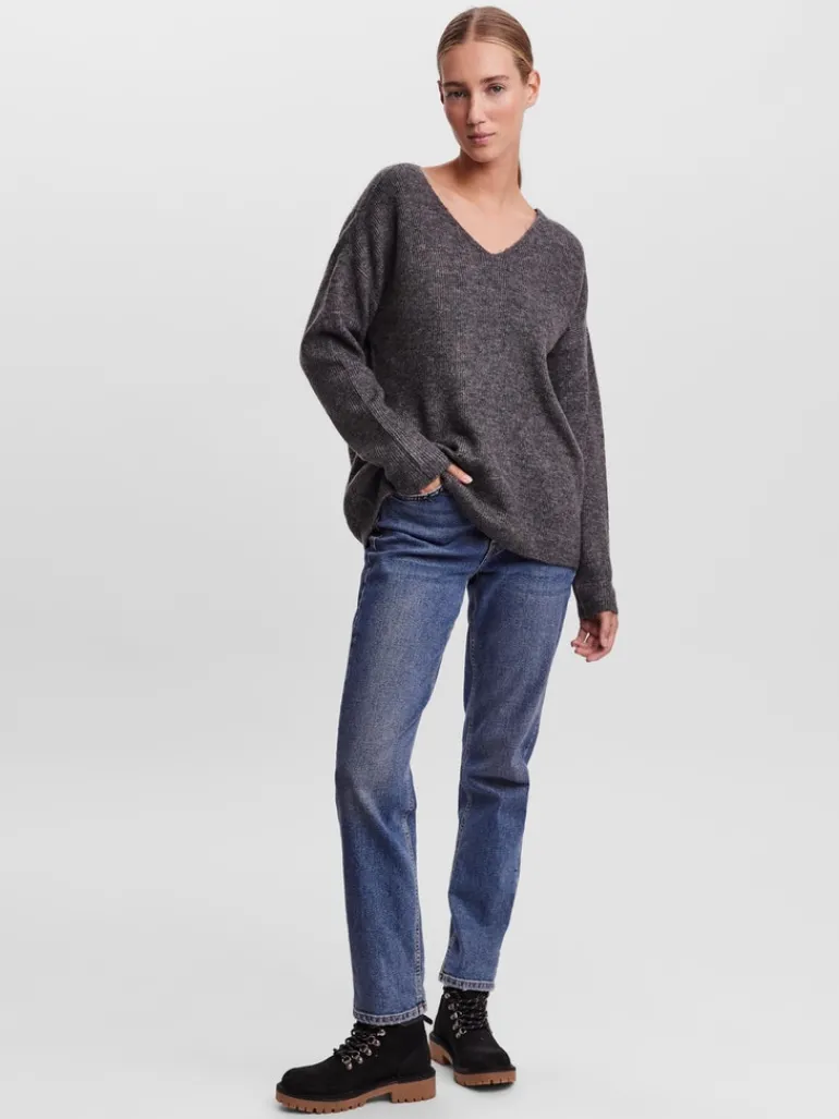 VMCREWLEFILE LS V-NECK BLOUSE NOOS medium grey melange
