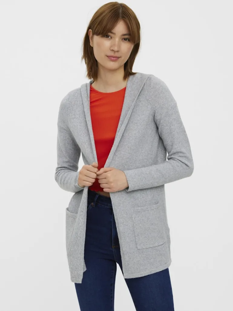 VMDOFFY LS OPEN HOOD CARDIGAN GA NOOS light grey melange
